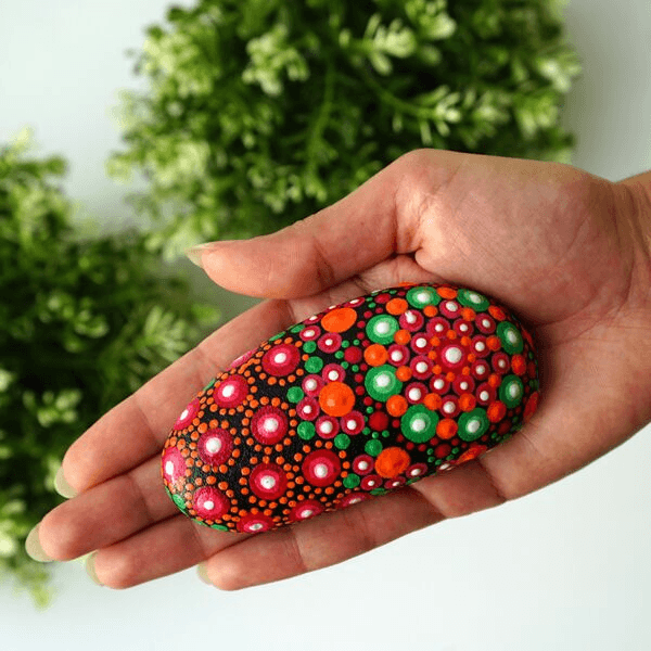 Red & Green handpainted stone