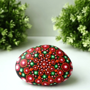 Handpainted stone in red & green