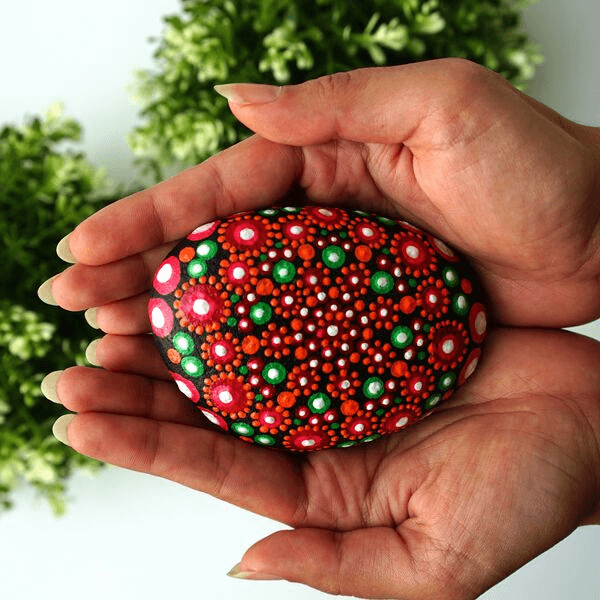 Handpainted stone in red & green